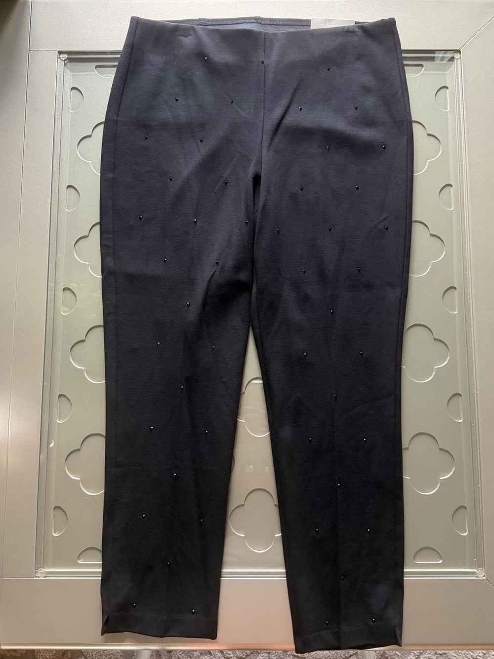 🆕 Chico's So Slimming Juliet Black Slim Leg Embellished Ponte Pants Size 12